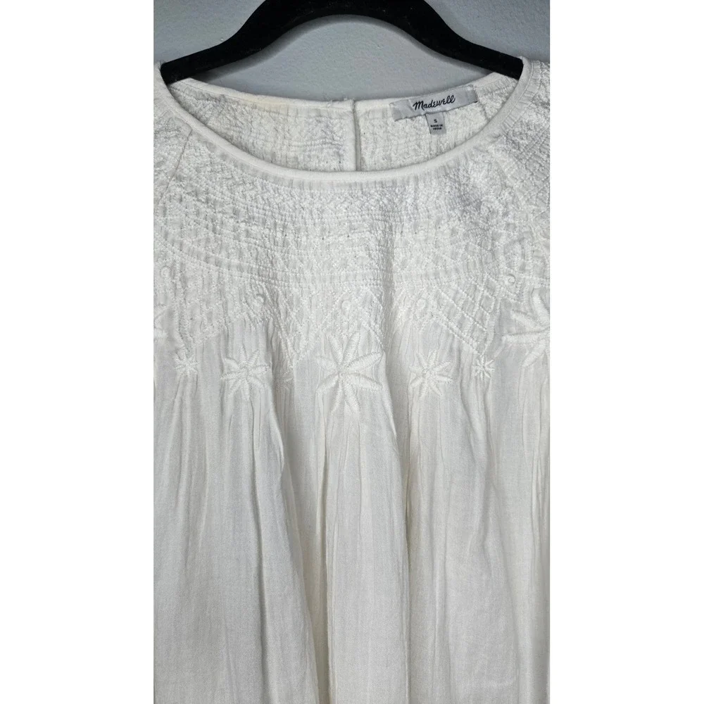 Madewell Embroidered Puff Sleeve Blouse Small White Cotton Boho Peasant Top